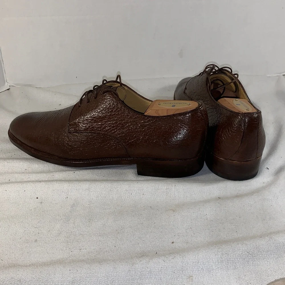 Moreschi Men's Italian Brown Pebbled Leather Derby Lace-Up Oxford Style Shoes 9